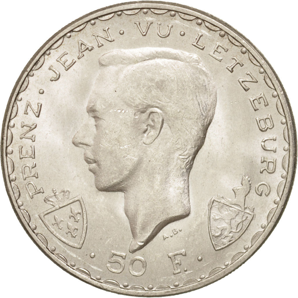 Luxembourg, Charlotte, 50 Francs, 1946, AU(50-53), Silver, KM:48