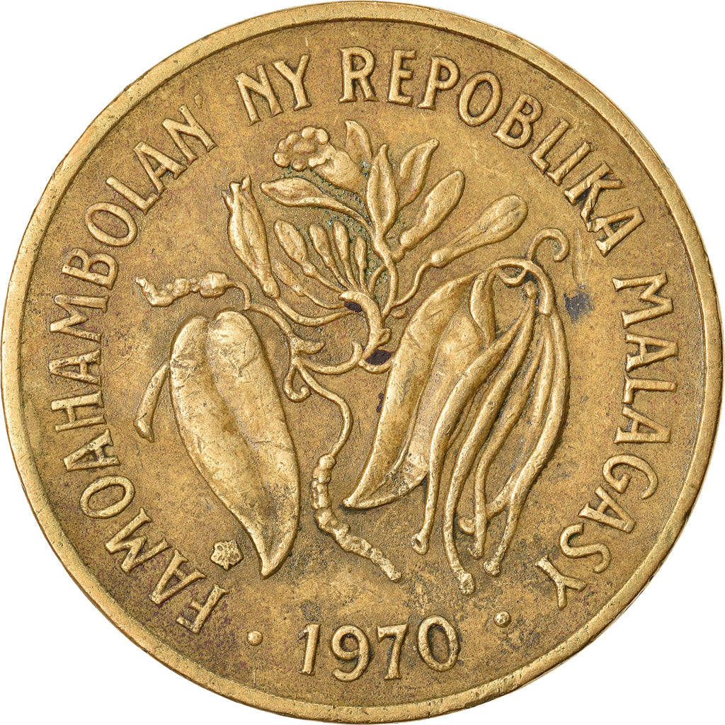 Coin, Madagascar, 10 Francs, 2 Ariary, 1970, Paris, EF(40-45), Aluminum-Bronze