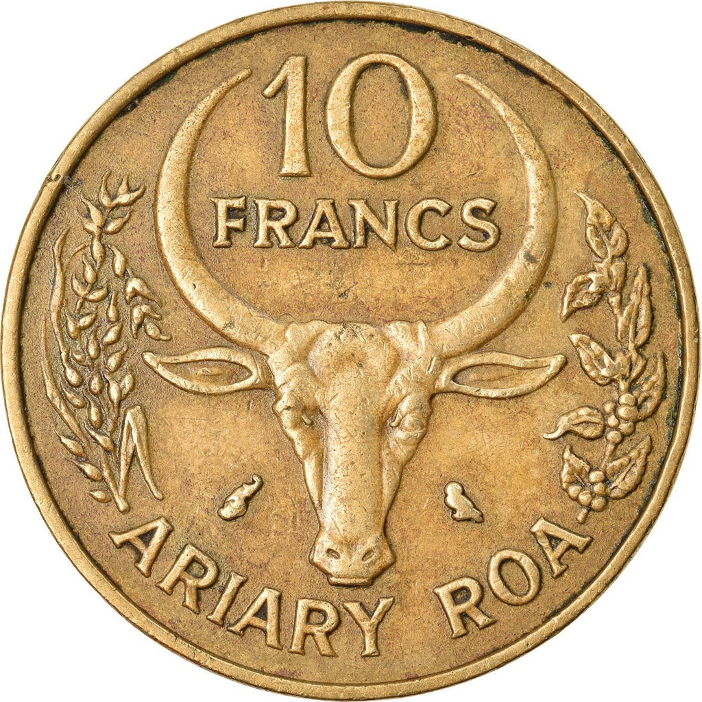 Coin, Madagascar, 10 Francs, 2 Ariary, 1970, Paris, EF(40-45), Aluminum-Bronze