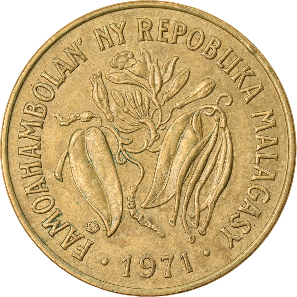 Coin, Madagascar, 10 Francs, 2 Ariary, 1971, Paris, EF(40-45), Aluminum-Bronze