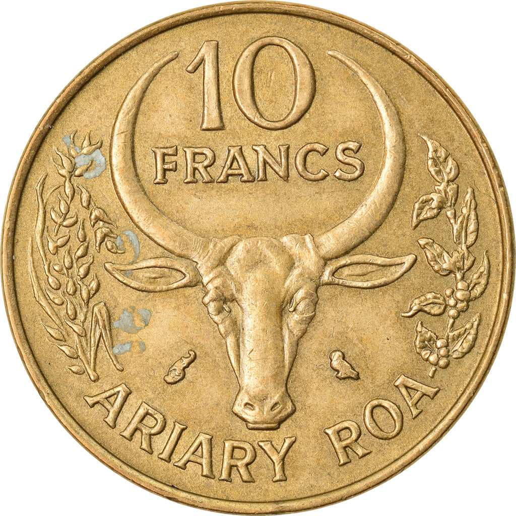 Coin, Madagascar, 10 Francs, 2 Ariary, 1971, Paris, EF(40-45), Aluminum-Bronze
