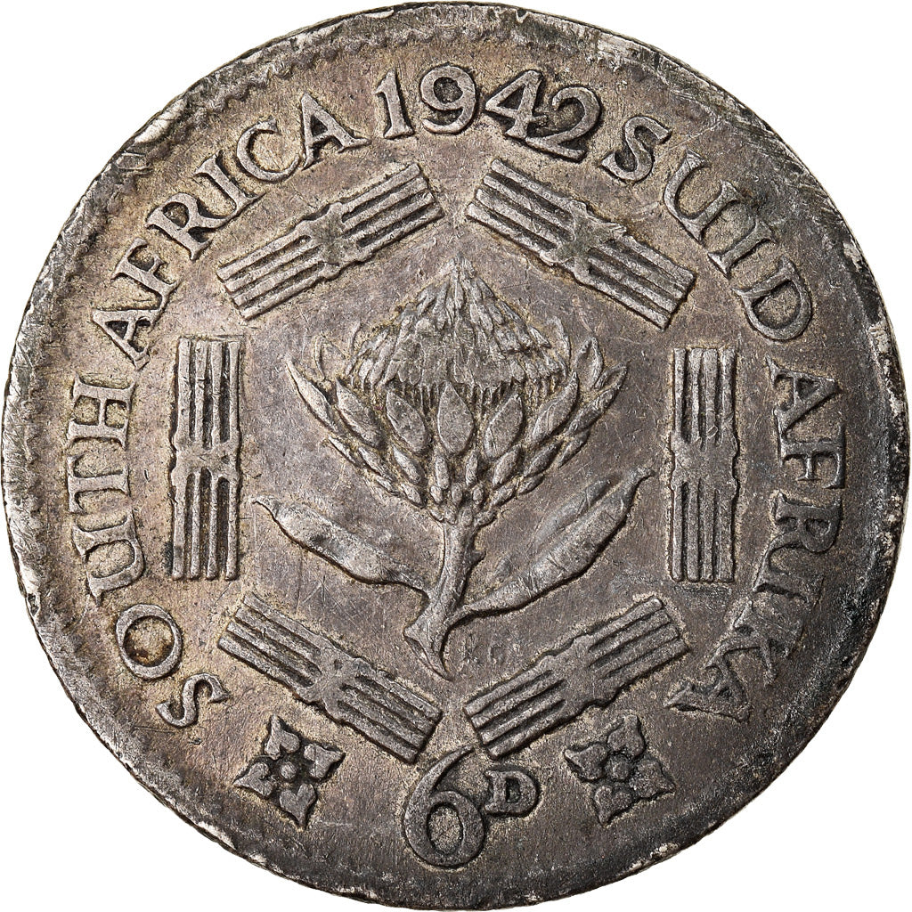 Munten, Zuid Afrika, George VI, 6 Pence, 1942, ZF, Zilver, KM:27