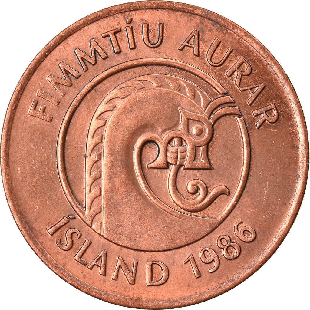 Moneta, Islanda, 50 Aurar, 1986, BB, Acciaio ricoperto in bronzo, KM:26a
