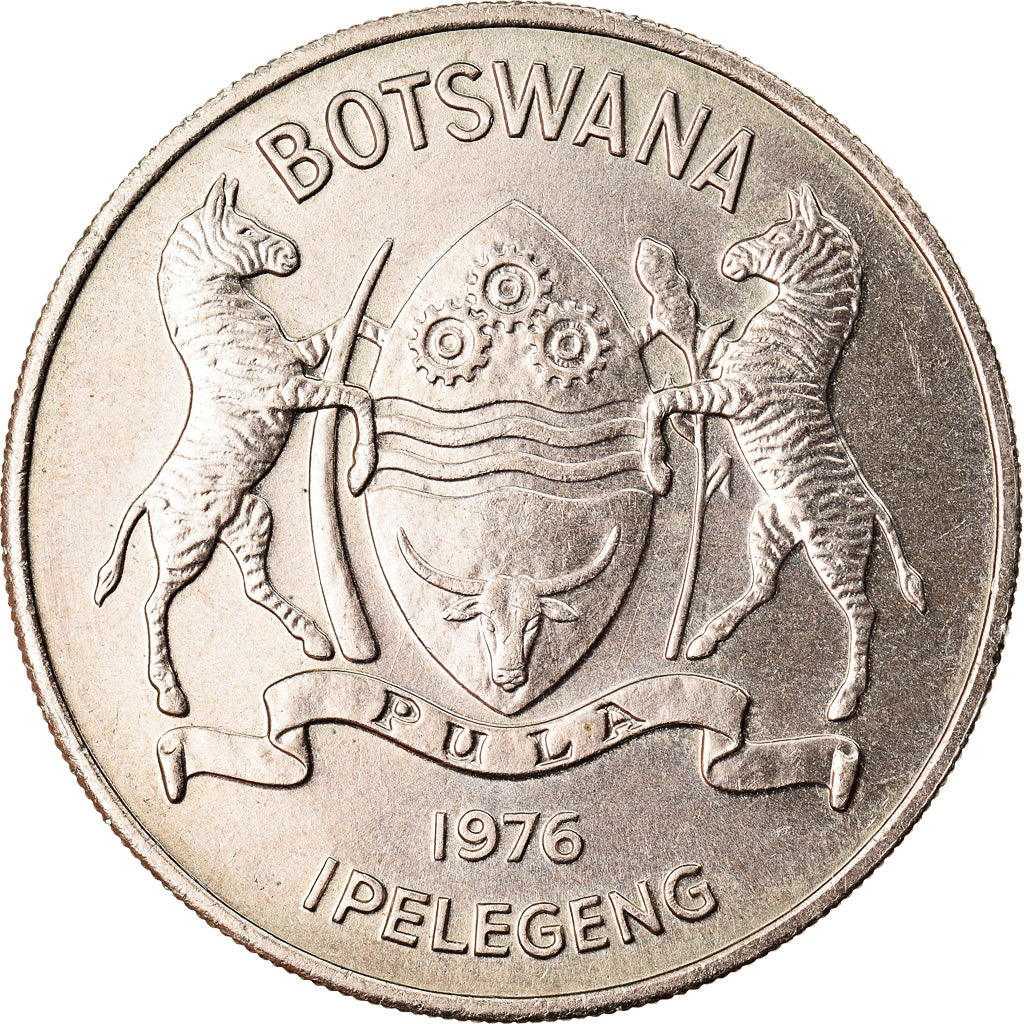 Coin, Botswana, 50 Thebe, 1976, British Royal Mint, AU(55-58), Copper-nickel