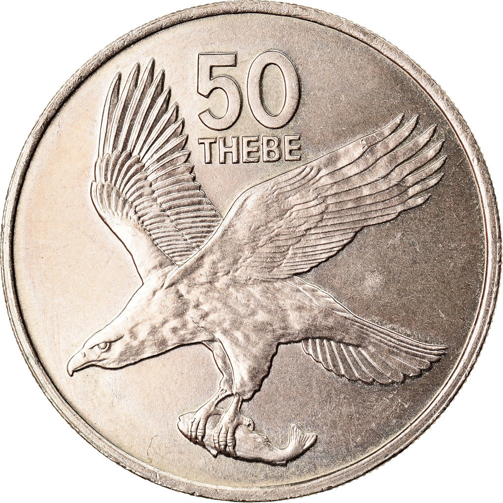 Coin, Botswana, 50 Thebe, 1976, British Royal Mint, AU(55-58), Copper-nickel