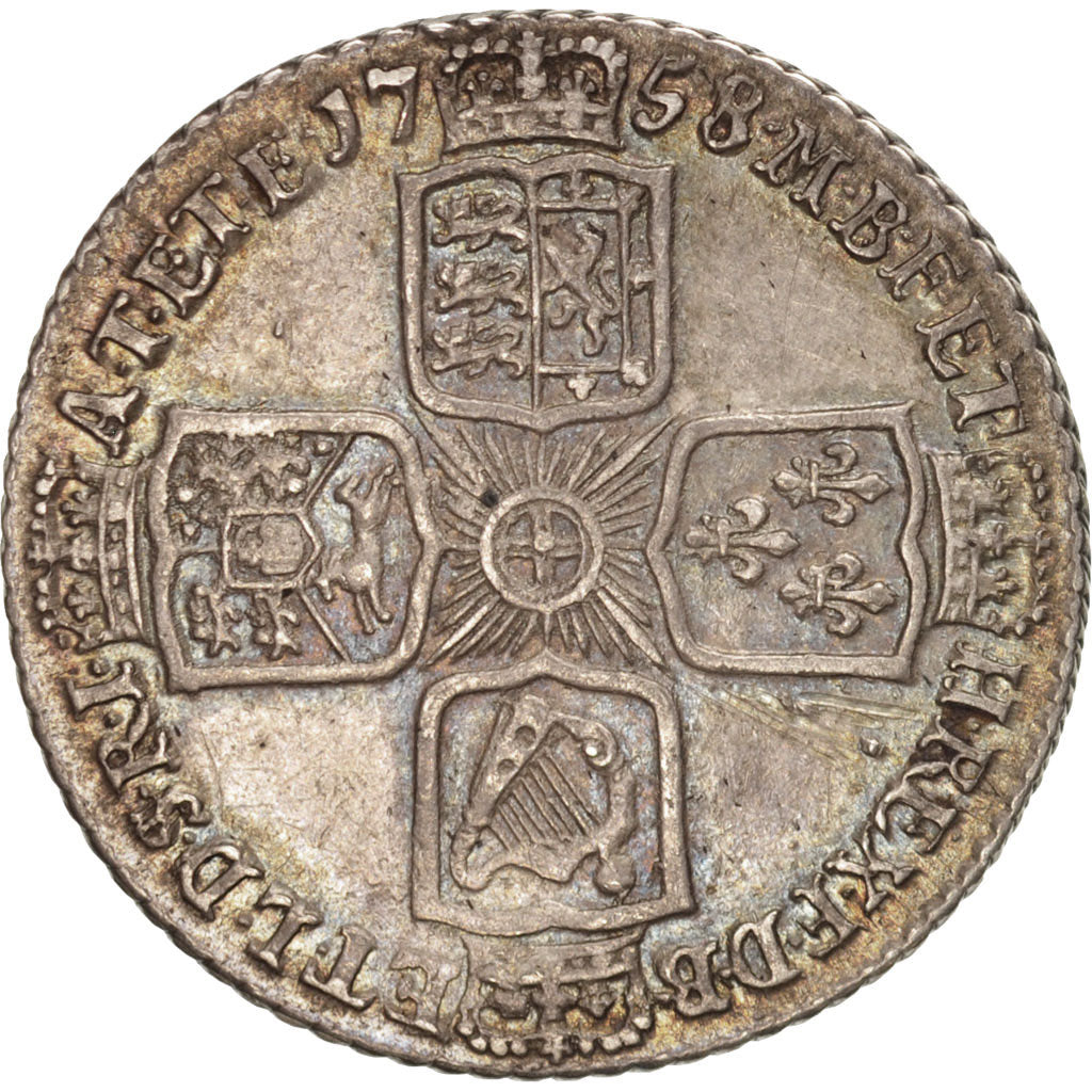 Great Britain, George II, Shilling, 1758, AU(50-53), Silver, KM:583.3