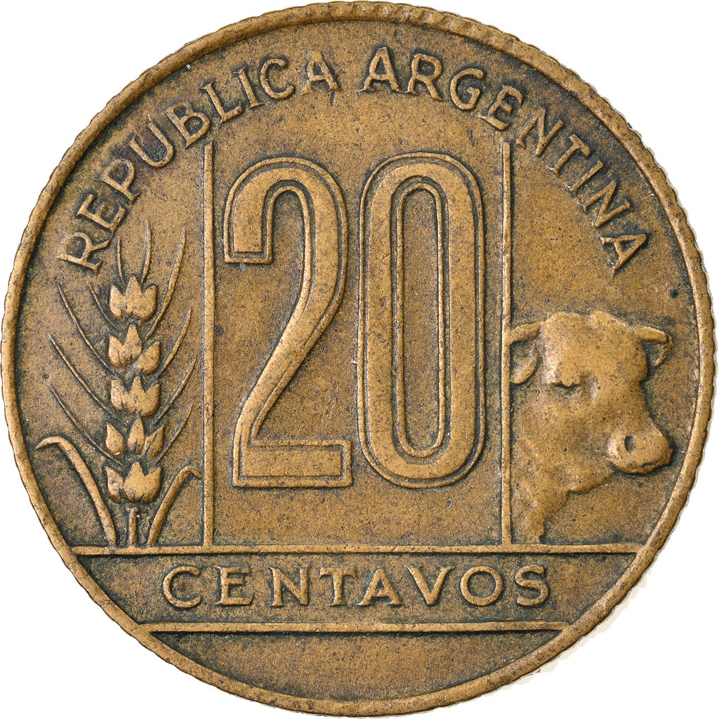 Moeda, Argentina, 20 Centavos, 1949, EF(40-45), Alumínio-Bronze, KM:42