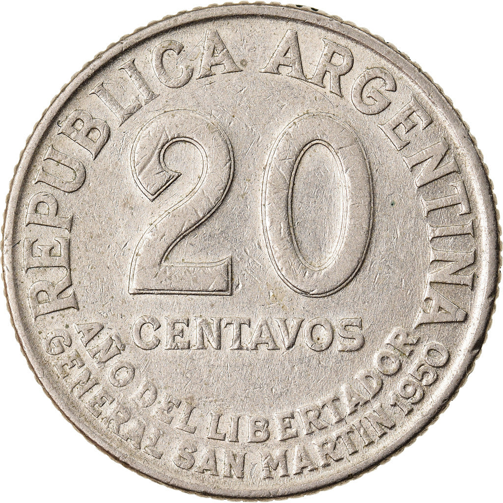Coin, Argentina, 20 Centavos, 1950, EF(40-45), Copper-nickel, KM:45