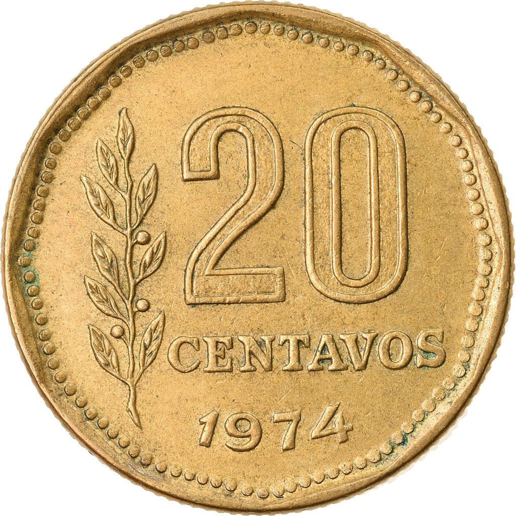Moeda, Argentina, 20 Centavos, 1974, AU(50-53), Alumínio-Bronze, KM:67