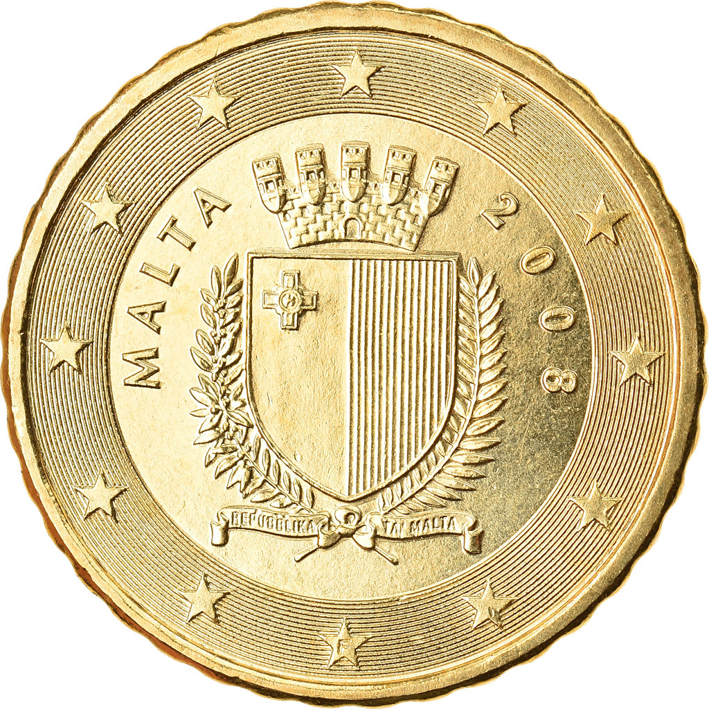 Malta, 10 Euro Cent, 2008, Paris, SC, Latón, KM:128