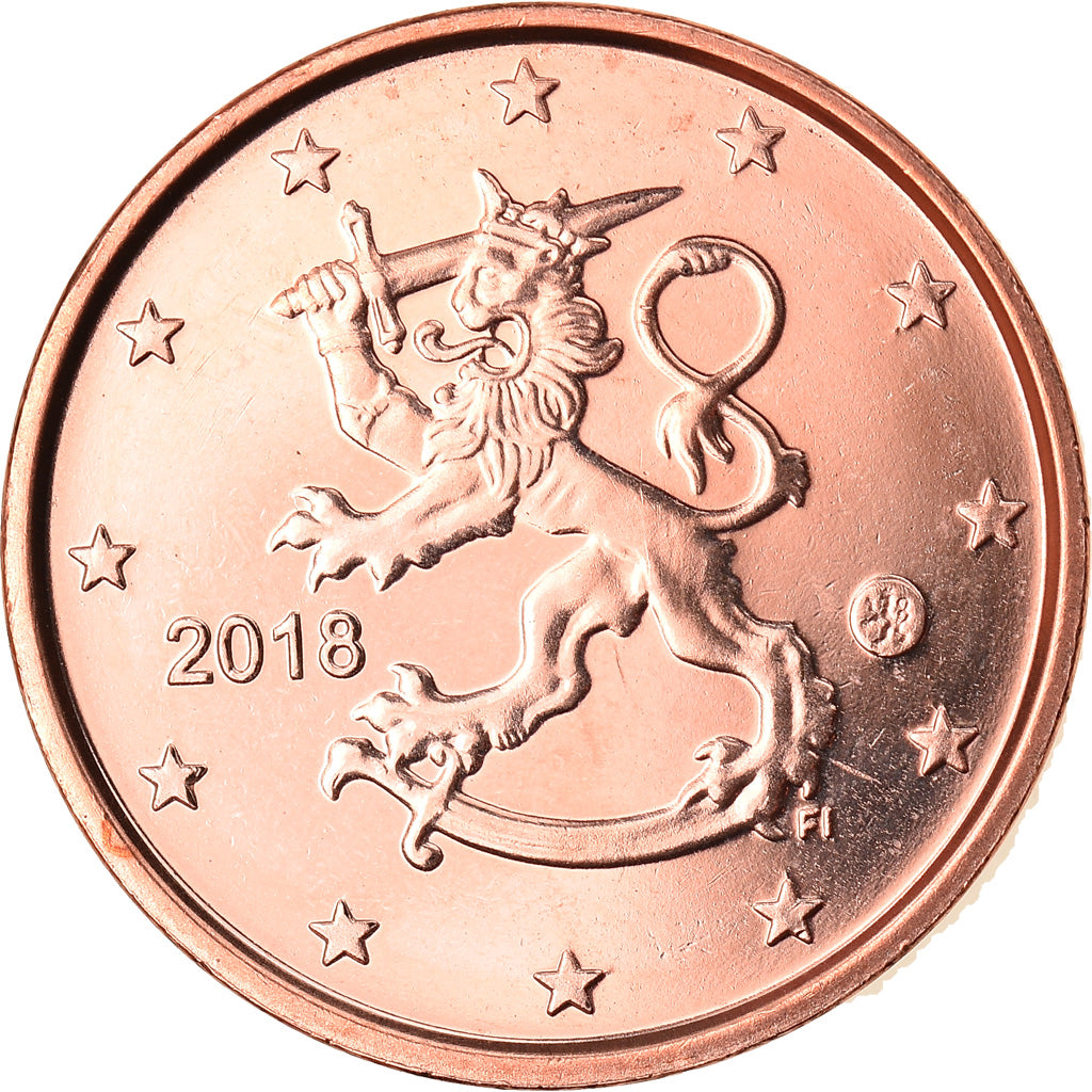 Finlandia, Euro Cent, 2018, Vantaa, MS(63), Miedź platerowana stalą