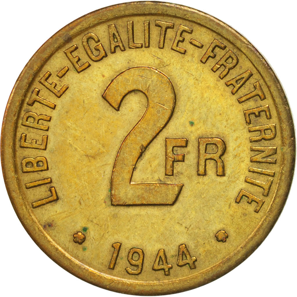 France, France Libre, 2 Francs, 1944, Philadelphia, EF(40-45),KM:905,Gadoury 537
