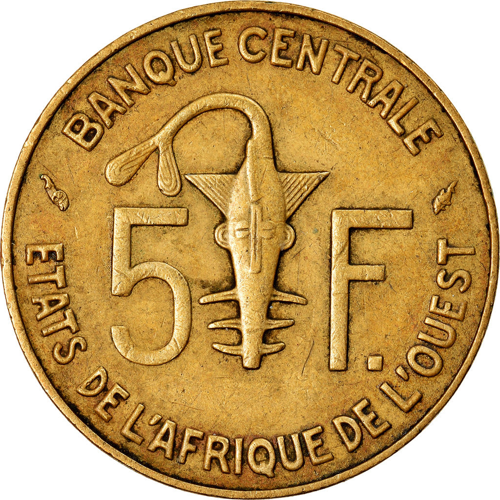 Moneda, Estados del África Occidental, 5 Francs, 1980, MBC, Aluminio - níquel
