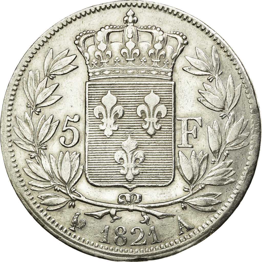 Coin, France, Louis XVIII, Louis XVIII, 5 Francs, 1821, Paris, AU(50-53)