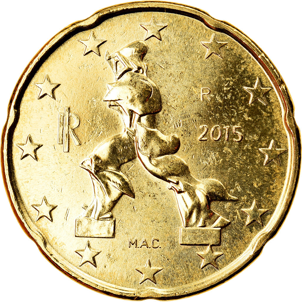 Italien, 20 Euro Cent, 2015, UNZ, Messing, KM:New