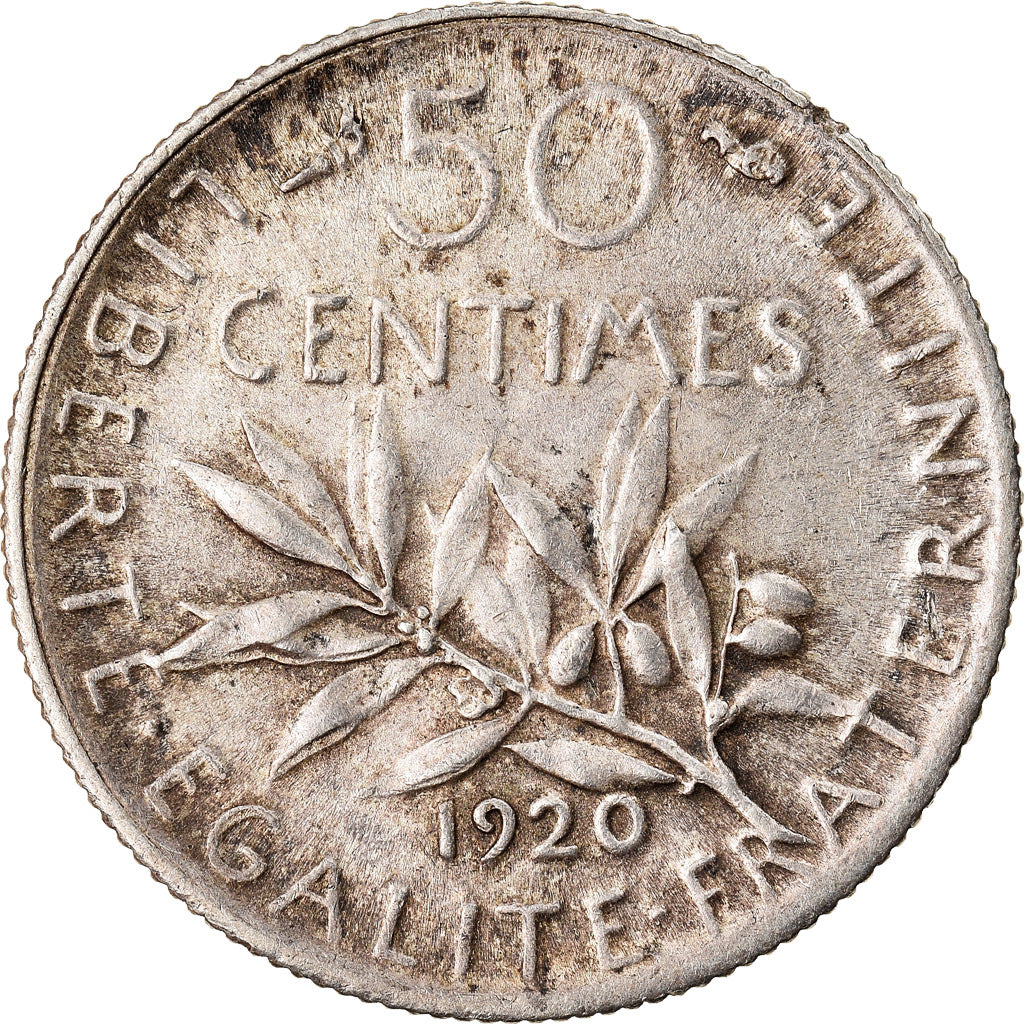Coin, France, Semeuse, 50 Centimes, 1920, Paris, EF(40-45), Silver, KM:854