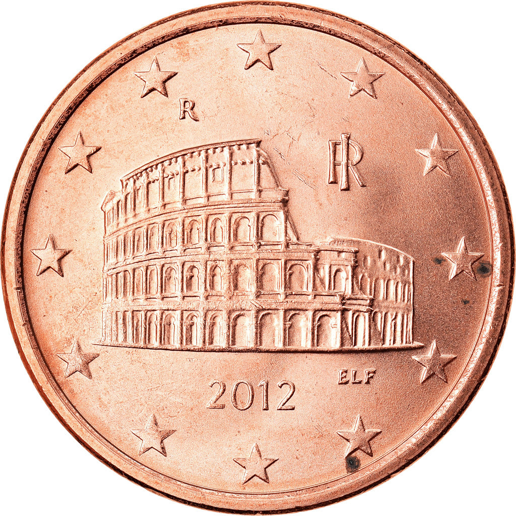 Italia, 5 Euro Cent, 2012, Rome, BB, Acciaio placcato rame, KM:212