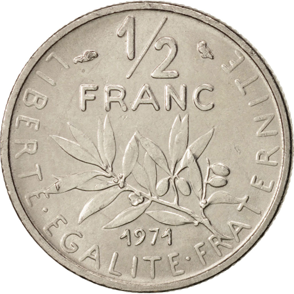 France, Semeuse, 1/2 Franc, 1971, Paris, AU(55-58), Nickel, KM:931.1,Gadoury 429