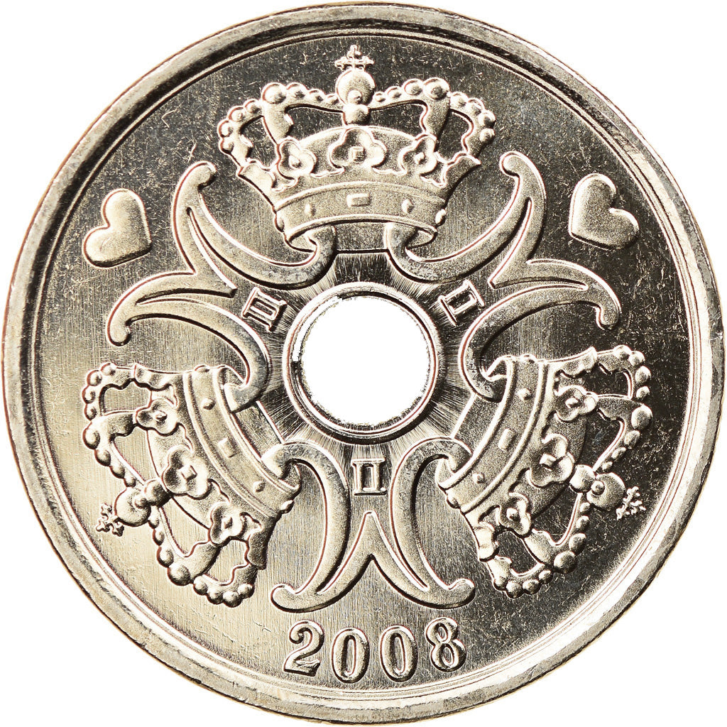 Coin, Denmark, Margrethe II, 2 Kroner, 2008, Brondby, MS(63), Copper-nickel