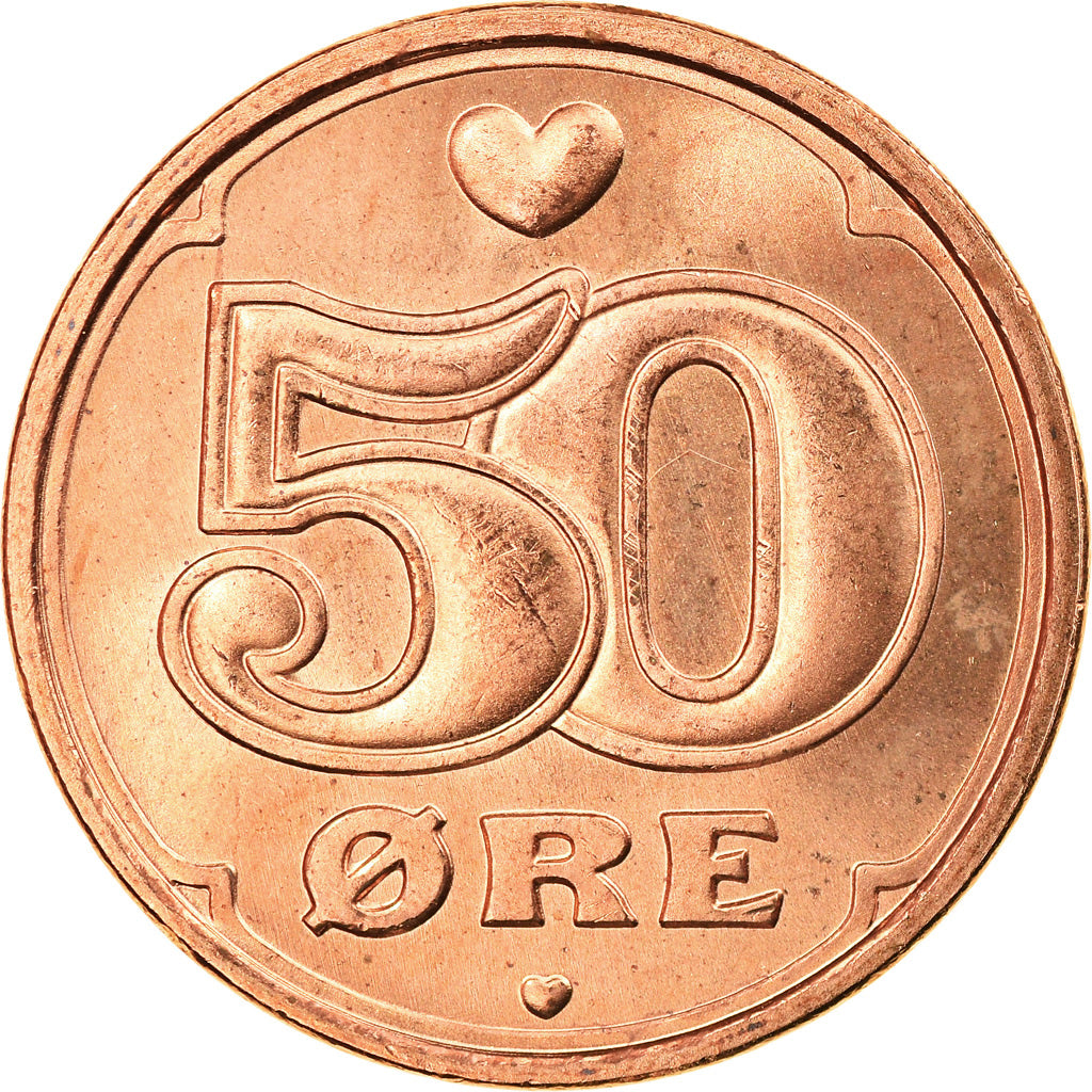 Coin, Denmark, Margrethe II, 50 Öre, 2008, Brondby, MS(63), Bronze, KM:866.3