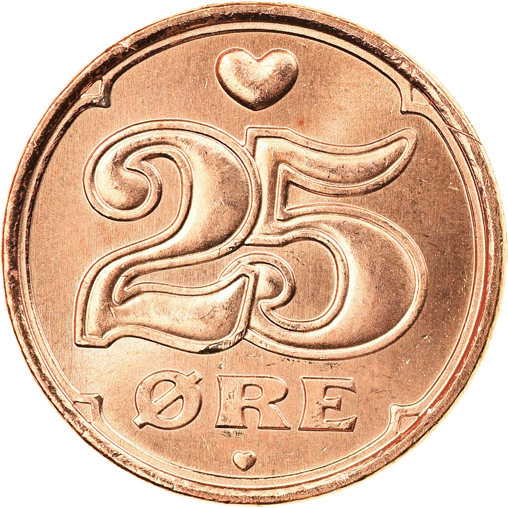 Coin, Denmark, Margrethe II, 25 Öre, 2008, Brondby, AU(55-58), Bronze, KM:868.2
