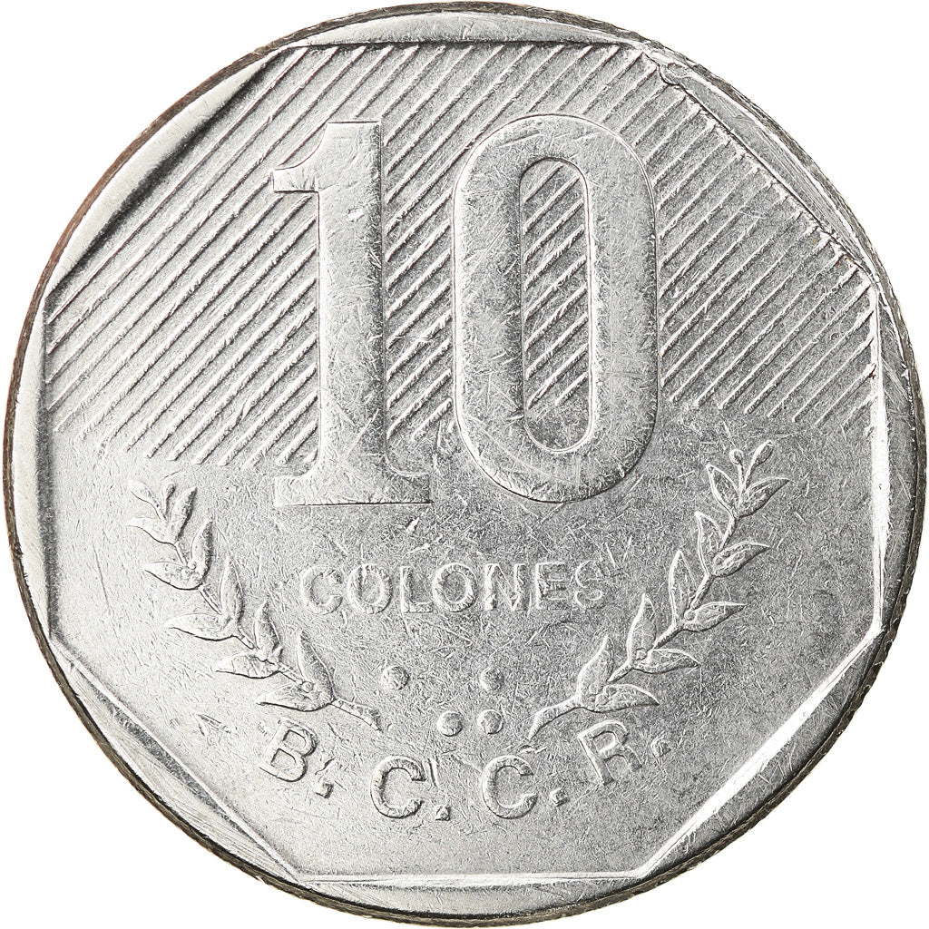 Moeda, Costa Rica, 10 Colones, 1985, AU(50-53), Aço Inoxidável, KM:215.2