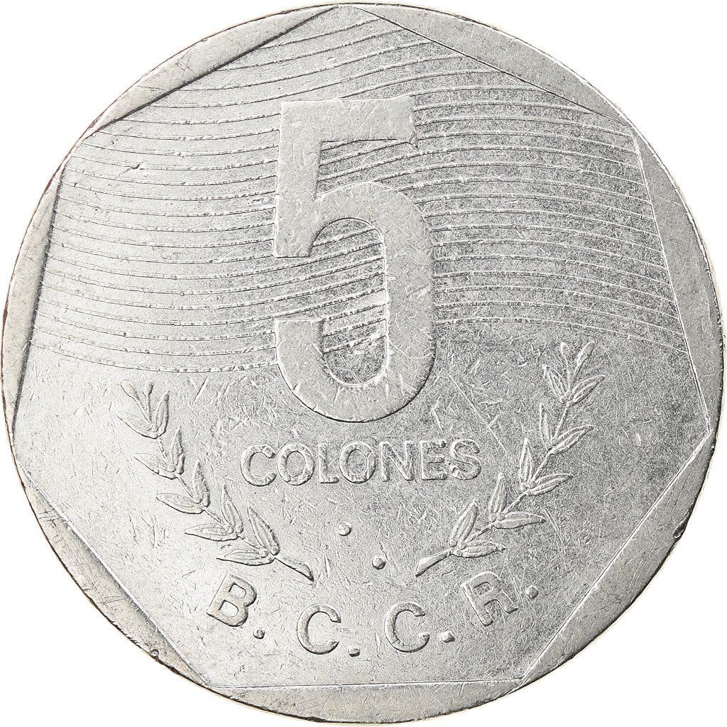 Moeda, Costa Rica, 5 Colones, 1983, AU(50-53), Aço Inoxidável, KM:214.1