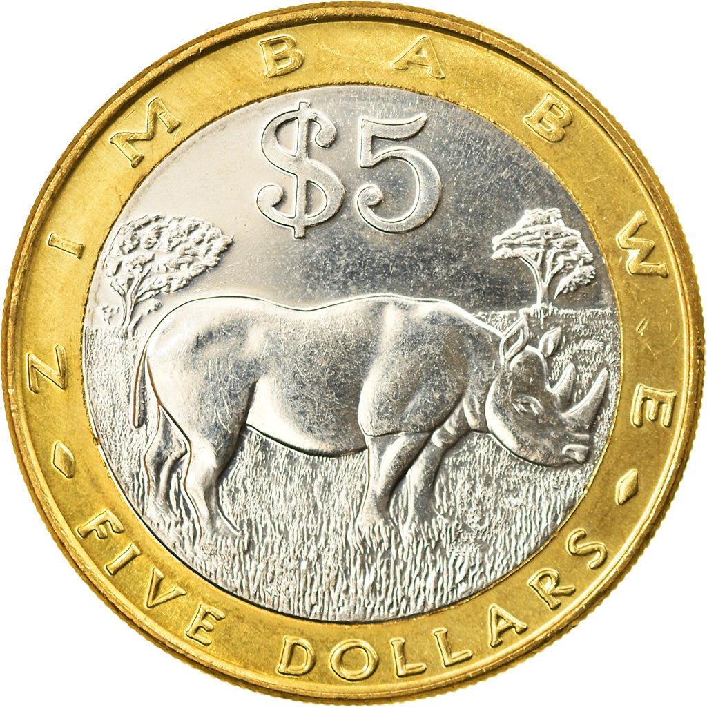 Coin, Zimbabwe, 5 Dollars, 2002, Harare, MS(63), Bi-Metallic, KM:13