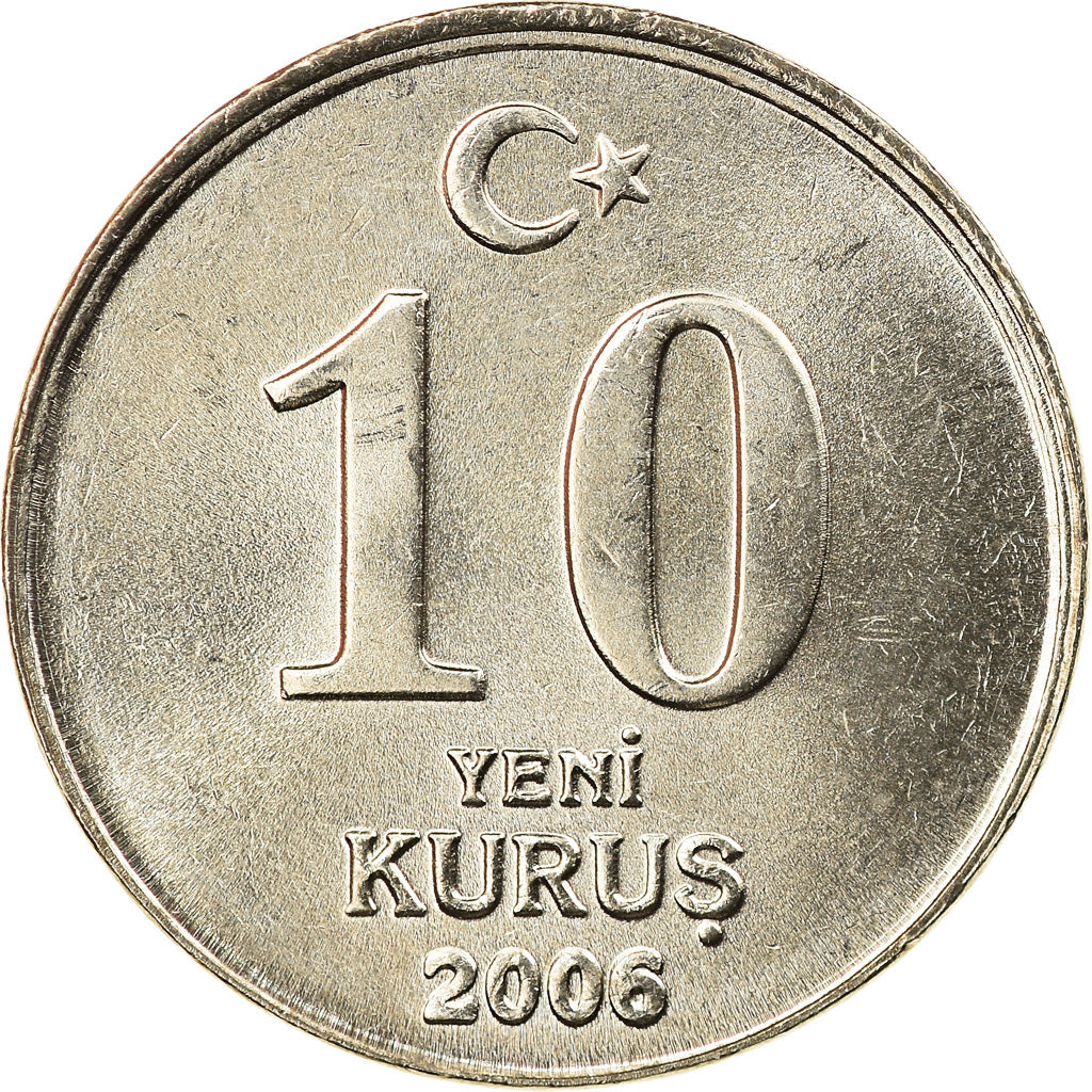 Moneta, Turcja, 10 New Kurus, 2006, Istanbul, MS(63), Miedź-Nikiel-Cynk