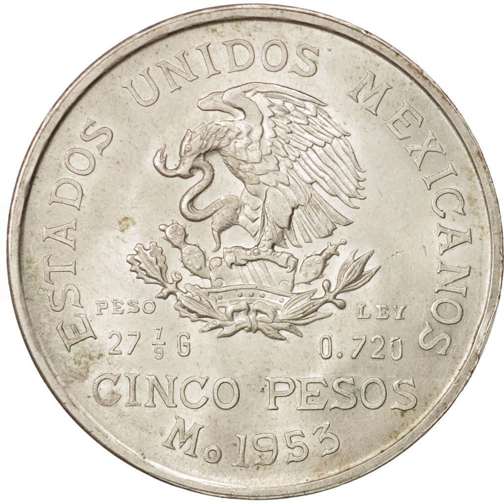 Mexico, 5 Pesos, 1953, Mexico City, AU(50-53), Silver, KM:468