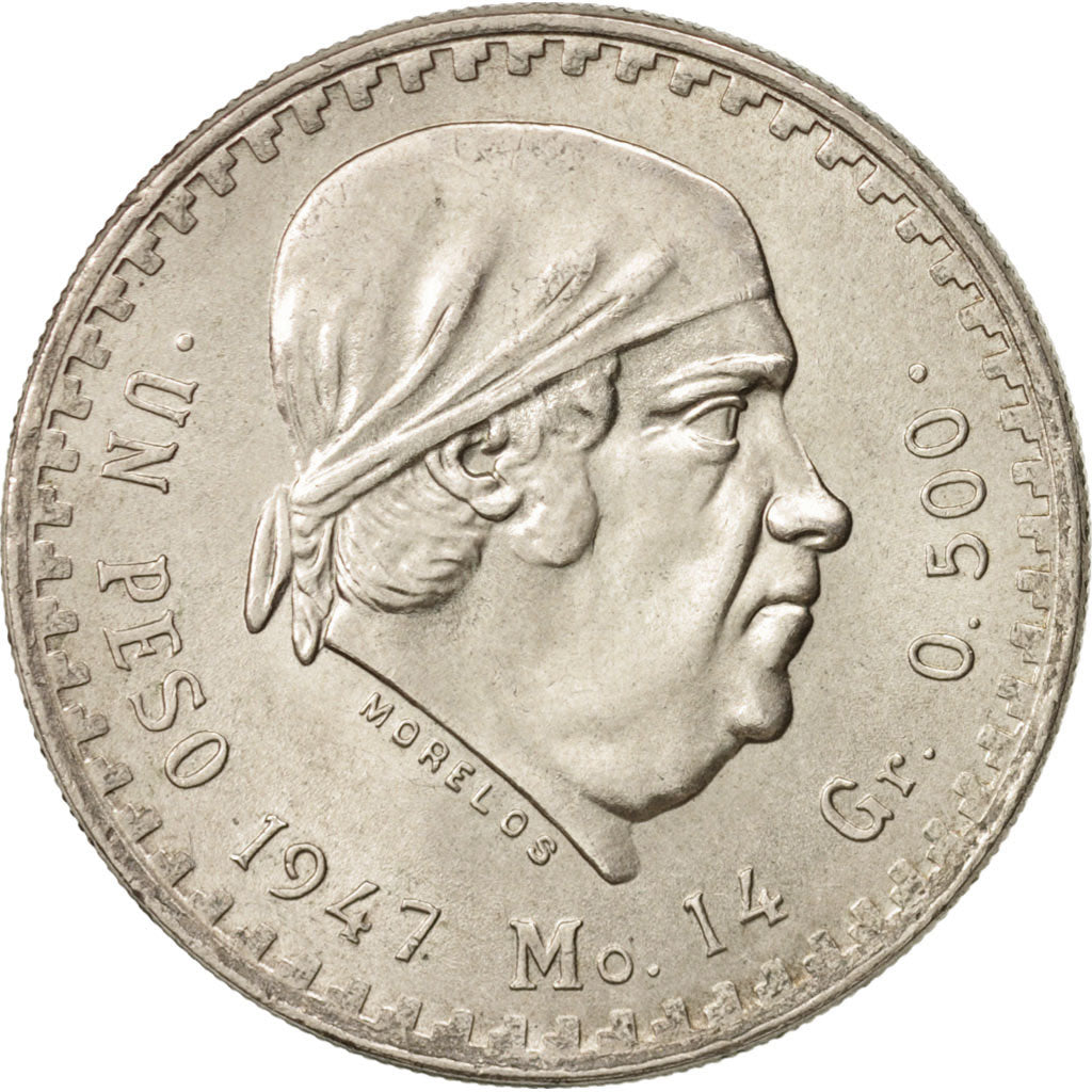 Mexico, Peso, 1947, Mexico City, MS(60-62), Silver, KM:456