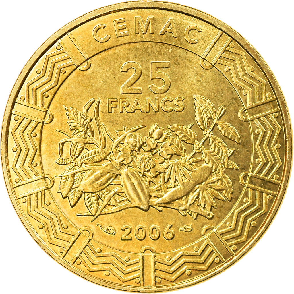 Coin, Central African States, 25 Francs, 2006, Paris, MS(63), Brass, KM:20