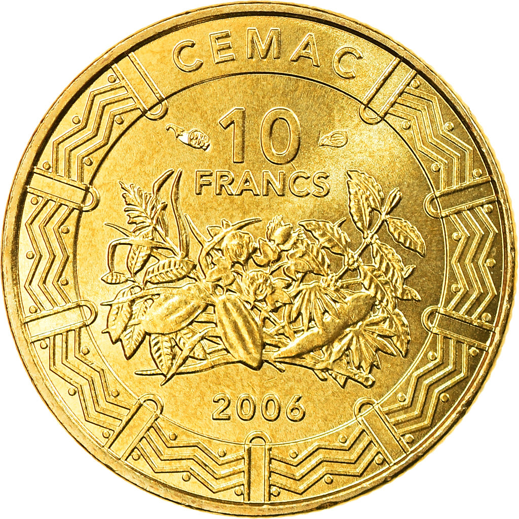 Coin, Central African States, 10 Francs, 2006, Paris, MS(63), Brass, KM:19
