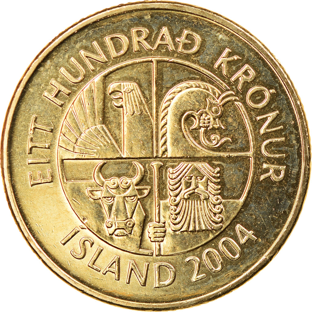 Coin, Iceland, 100 Kronur, 2004, MS(63), Nickel-brass, KM:35