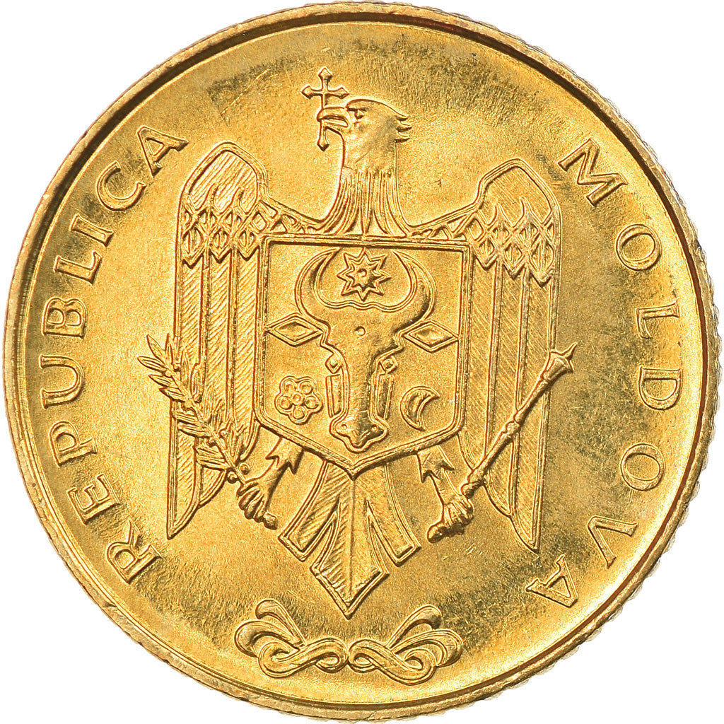 Coin, Moldova, 50 Bani, 1997, MS(63), Brass Clad Steel, KM:10