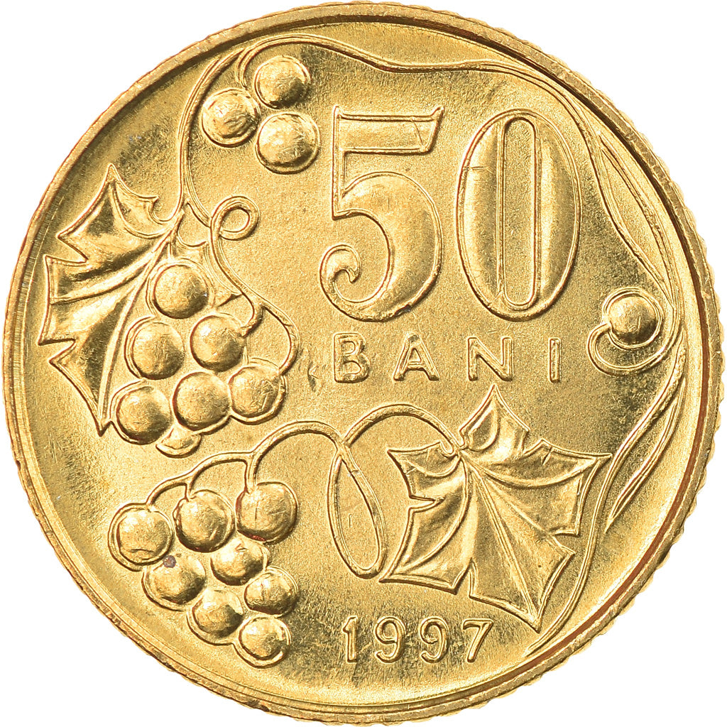 Coin, Moldova, 50 Bani, 1997, MS(63), Brass Clad Steel, KM:10