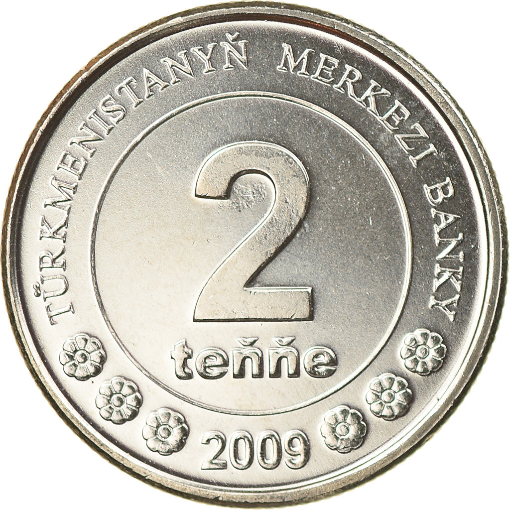 Coin, Turkmanistan, 2 Tenge, 2009, MS(63), Nickel plated steel, KM:96