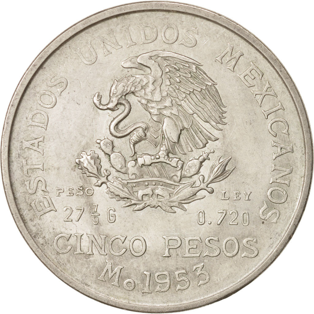 Mexico, 5 Pesos, 1953, Mexico City, AU(50-53), Silver, KM:467