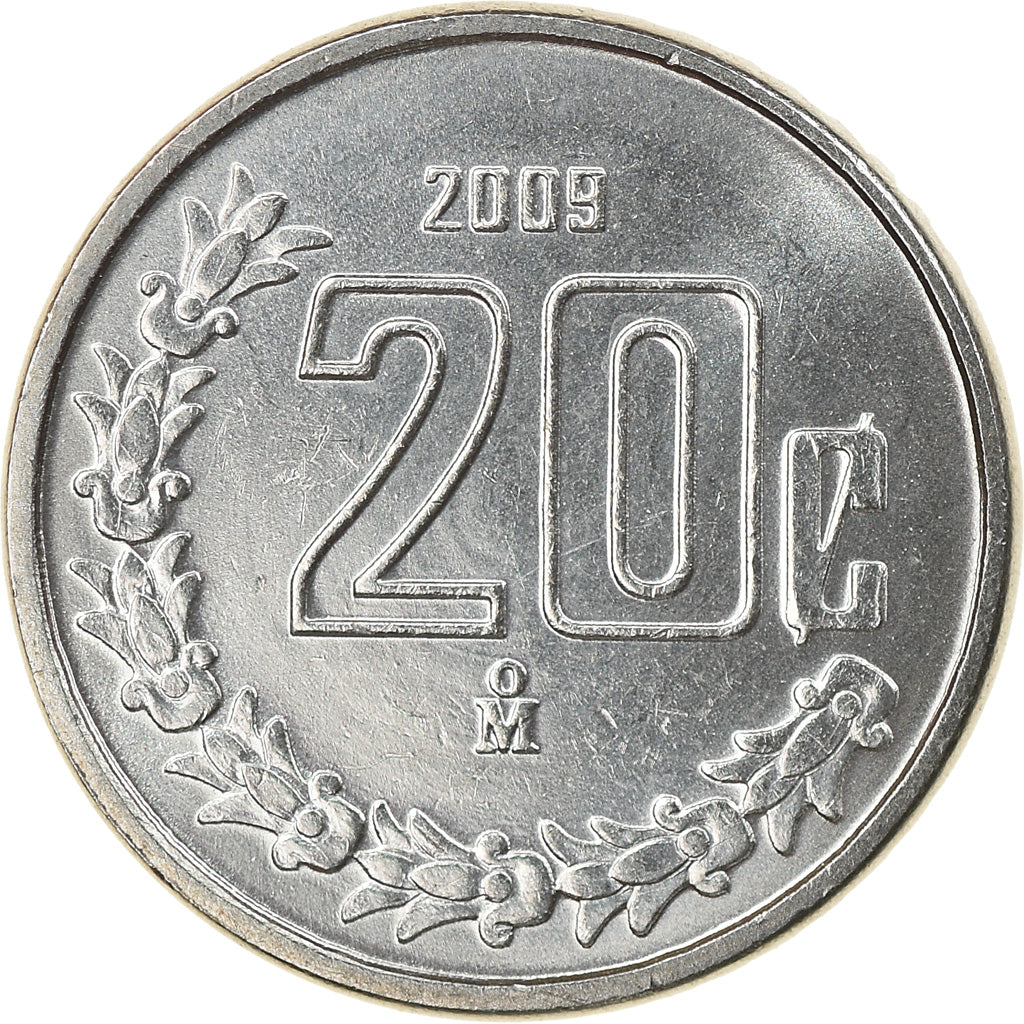 Coin, Mexico, 20 Centavos, 2009, Mexico City, MS(63), Stainless Steel, KM:935