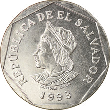 Coin, El Salvador, Colon, 1993, Medal alignment, AU(50-53), Nickel Clad Steel