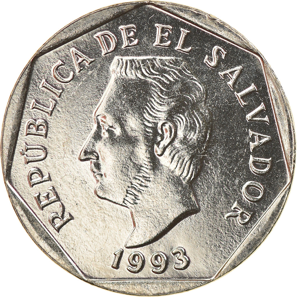 Coin, El Salvador, 5 Centavos, 1993, Medal alignment, MS(65-70), Nickel Clad