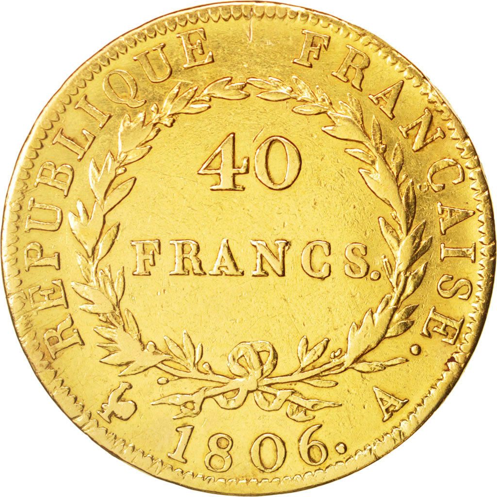 France, Napoléon I, 40 Francs, 1806, Paris, VF(30-35),Gold,KM:675.1,Gadoury 1082