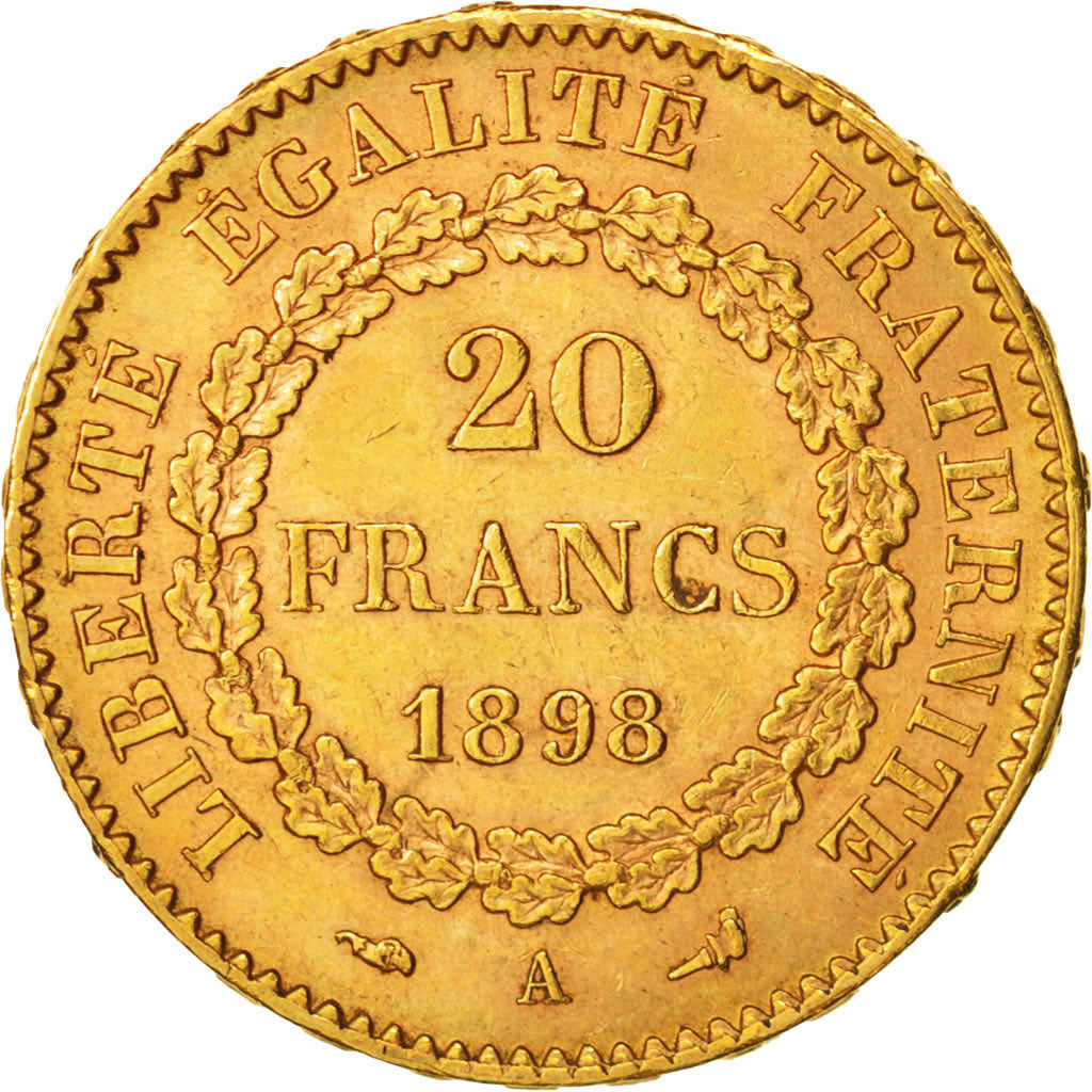 France, Génie, 20 Francs, 1898, Paris, AU(55-58), Gold, KM:825, Gadoury:1063