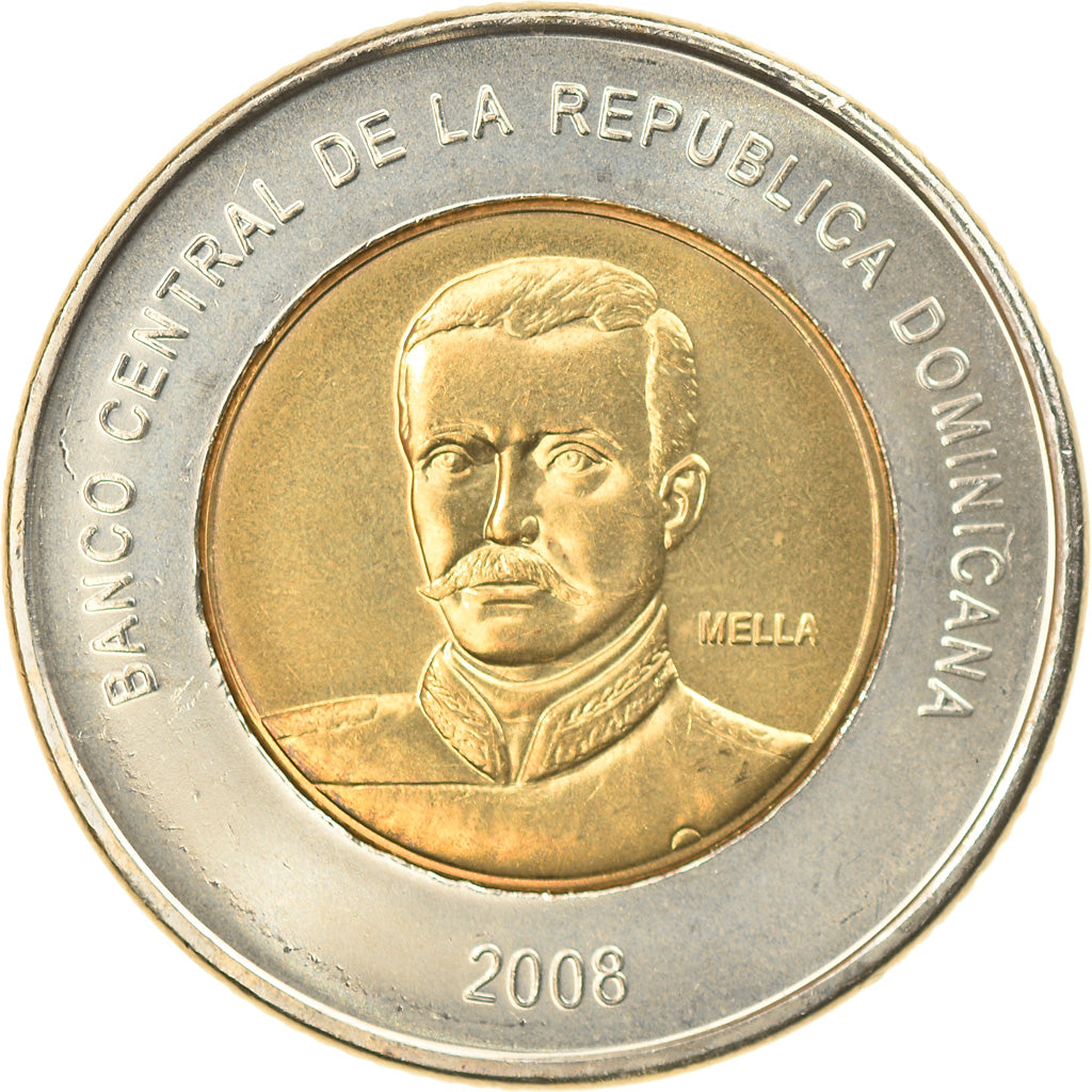 Moneta, Repubblica domenicana, 10 Pesos, 2008, SPL, Bi-metallico, KM:106