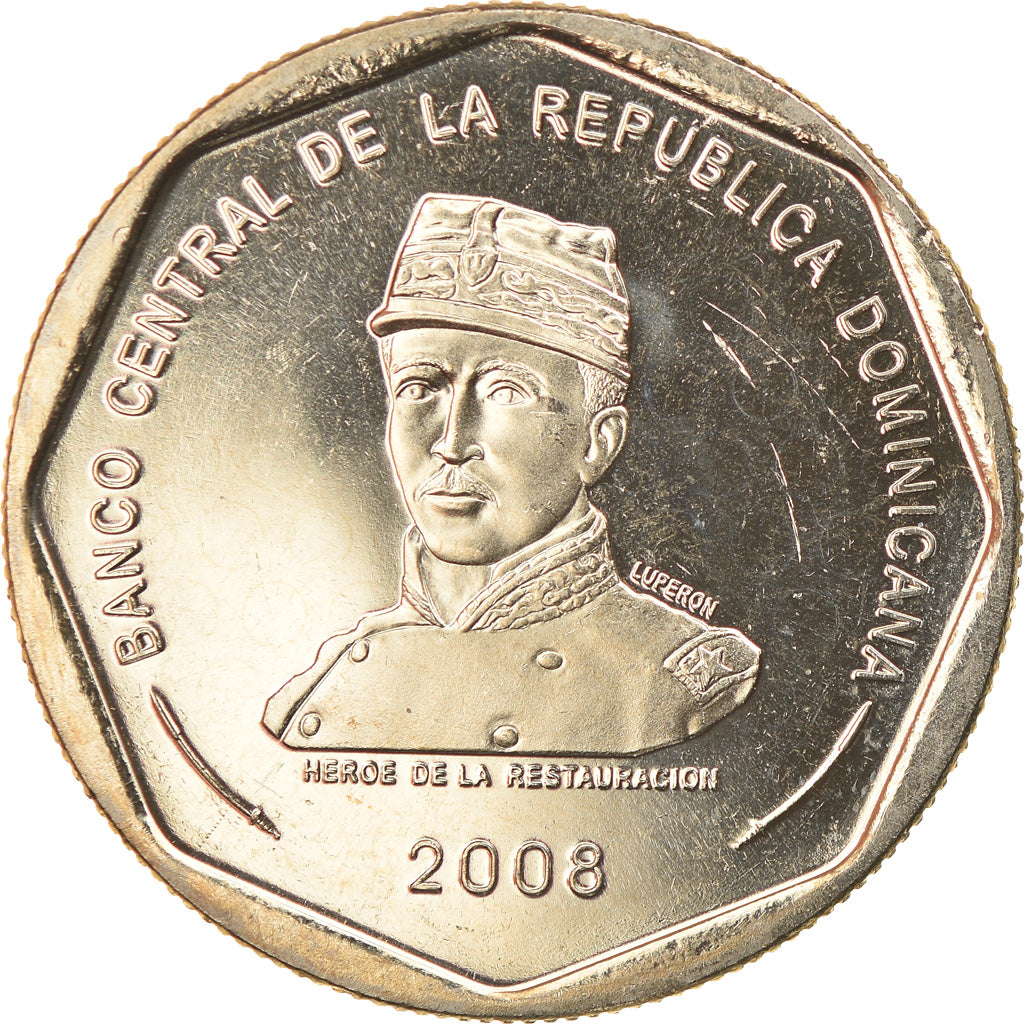 Coin, Dominican Republic, 25 Pesos, 2008, MS(65-70), Copper-nickel, KM:107