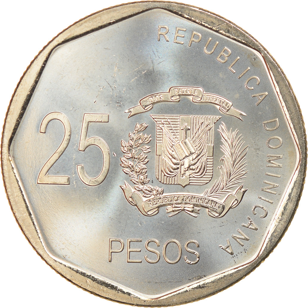 Coin, Dominican Republic, 25 Pesos, 2008, MS(65-70), Copper-nickel, KM:107
