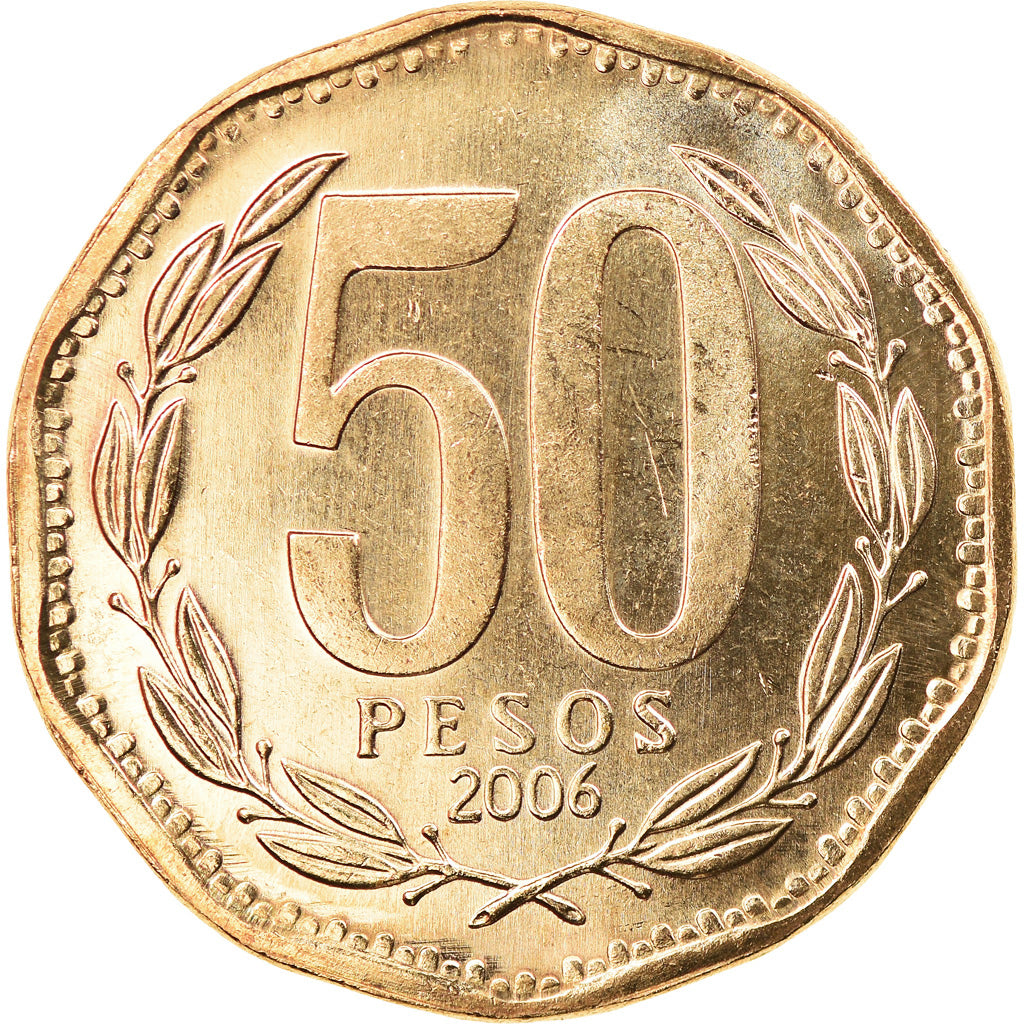 Coin, Chile, 50 Pesos, 2006, MS(65-70), Aluminum-Bronze, KM:219.2