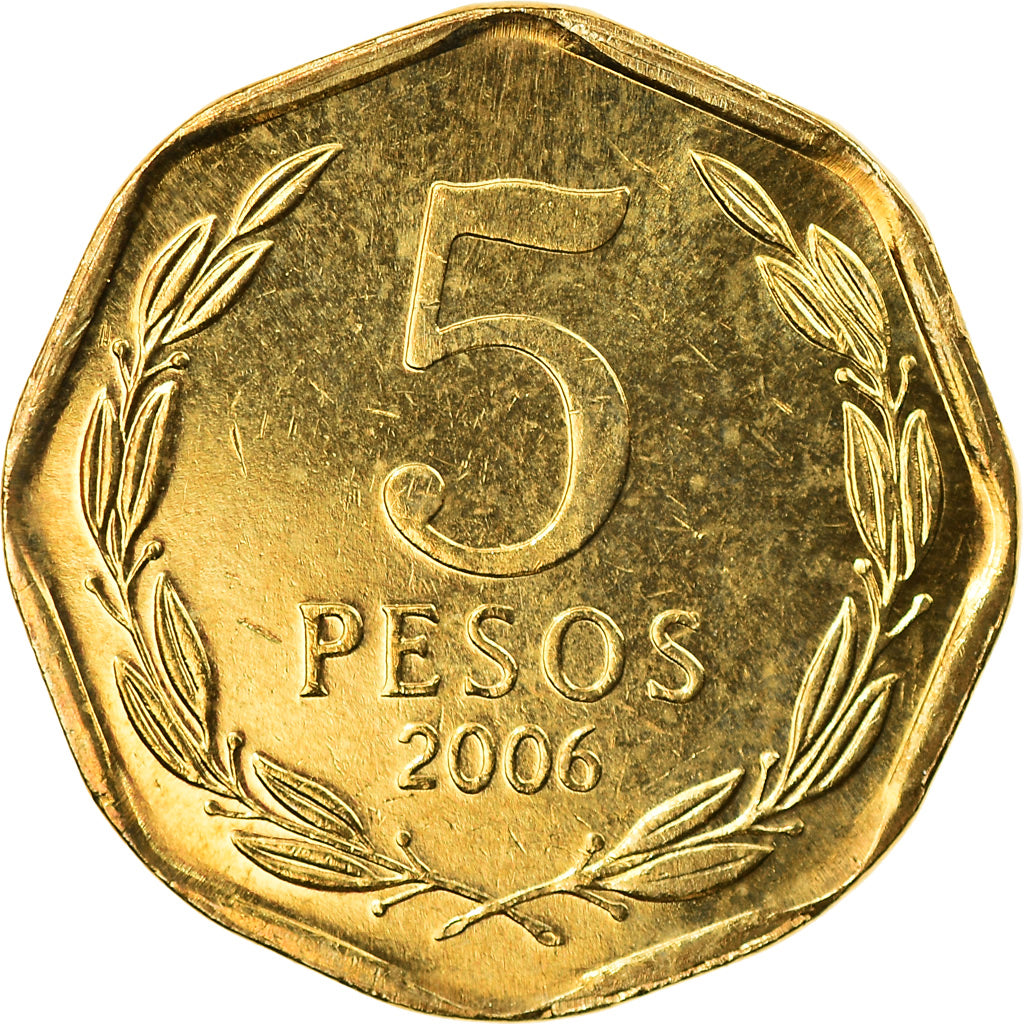 Coin, Chile, 5 Pesos, 2006, Santiago, MS(65-70), Aluminum-Bronze, KM:232