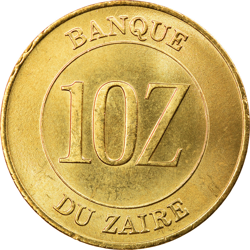 Coin, Zaire, 10 Zaïres, 1988, MS(63), Brass, KM:19