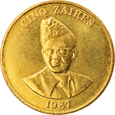 Coin, Zaire, 5 Zaïres, 1987, AU(55-58), Brass, KM:14